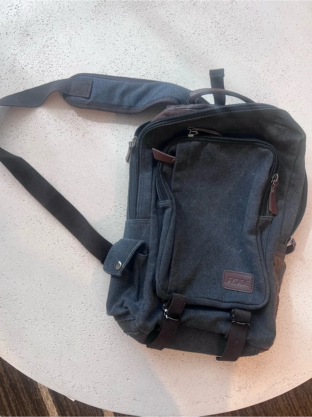 Mens Charcoal Gray Canvas Sling Bag